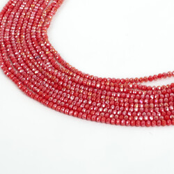 1 Dizi (130-135 Adet) - 3 mm Yassı Kristal Cam Boncuk Dizisi Mat Janjanlı Fuşya Renk 1.Kalite - YF Hobi