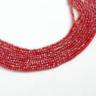 1 Dizi (130-135 Adet) - 3 mm Yassı Kristal Cam Boncuk Dizisi Mat Janjanlı Fuşya Renk 1.Kalite - 2