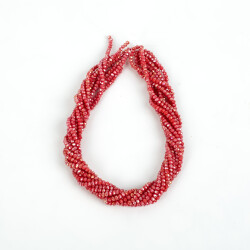 1 Dizi (130-135 Adet) - 3 mm Yassı Kristal Cam Boncuk Dizisi Mat Janjanlı Fuşya Renk 1.Kalite - 4