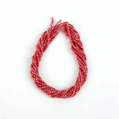 1 Dizi (130-135 Adet) - 3 mm Yassı Kristal Cam Boncuk Dizisi Mat Janjanlı Fuşya Renk 1.Kalite - 4