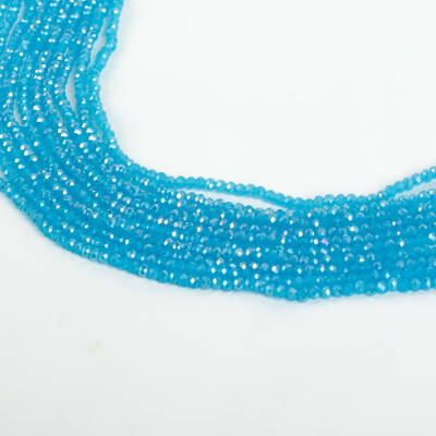 1 Dizi (130-135 Adet) - 3 mm Yassı Kristal Cam Boncuk Dizisi Mat Janjanlı Gökmavi Renk 1.Kalite - 2