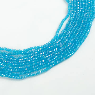 1 Dizi (130-135 Adet) - 3 mm Yassı Kristal Cam Boncuk Dizisi Mat Janjanlı Gökmavi Renk 1.Kalite - 1