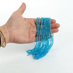 1 Dizi (130-135 Adet) - 3 mm Yassı Kristal Cam Boncuk Dizisi Mat Janjanlı Gökmavi Renk 1.Kalite - 3