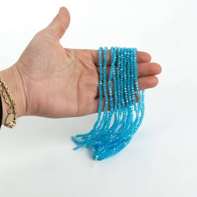 1 Dizi (130-135 Adet) - 3 mm Yassı Kristal Cam Boncuk Dizisi Mat Janjanlı Gökmavi Renk 1.Kalite - 3