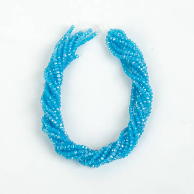 1 Dizi (130-135 Adet) - 3 mm Yassı Kristal Cam Boncuk Dizisi Mat Janjanlı Gökmavi Renk 1.Kalite - 4