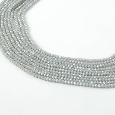 1 Dizi (130-135 Adet) - 3 mm Yassı Kristal Cam Boncuk Dizisi Mat Janjanlı Gri Renk 1.Kalite - 3