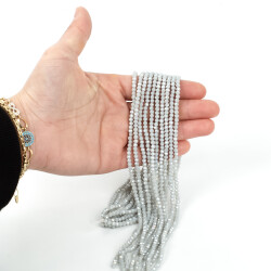 1 Dizi (130-135 Adet) - 3 mm Yassı Kristal Cam Boncuk Dizisi Mat Janjanlı Gri Renk 1.Kalite - YF Hobi
