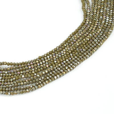 1 Dizi (130-135 Adet) - 3 mm Yassı Kristal Cam Boncuk Dizisi Mat Janjanlı Haki Yeşil Renk 1.Kalite - 1