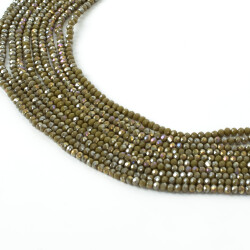 1 Dizi (130-135 Adet) - 3 mm Yassı Kristal Cam Boncuk Dizisi Mat Janjanlı Haki Yeşil Renk 1.Kalite - 2