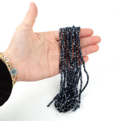 1 Dizi (130-135 Adet) - 3 mm Yassı Kristal Cam Boncuk Dizisi Mat Janjanlı Hematit Renk 1.Kalite - 4