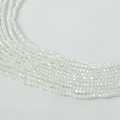 1 Dizi (130-135 Adet) - 3 mm Yassı Kristal Cam Boncuk Dizisi Mat Janjanlı Kar Beyaz Renk 1.Kalite - 2