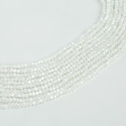 1 Dizi (130-135 Adet) - 3 mm Yassı Kristal Cam Boncuk Dizisi Mat Janjanlı Kar Beyaz Renk 1.Kalite - 3