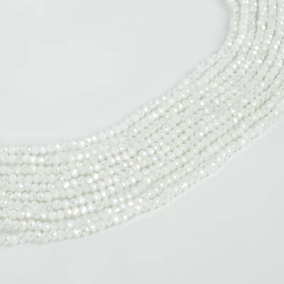 1 Dizi (130-135 Adet) - 3 mm Yassı Kristal Cam Boncuk Dizisi Mat Janjanlı Kar Beyaz Renk 1.Kalite - 3