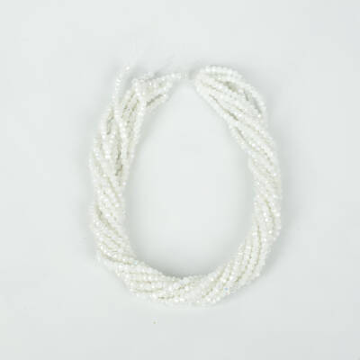 1 Dizi (130-135 Adet) - 3 mm Yassı Kristal Cam Boncuk Dizisi Mat Janjanlı Kar Beyaz Renk 1.Kalite - 4