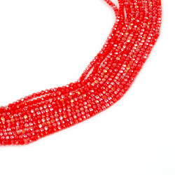 1 Dizi (130-135 Adet) - 3 mm Yassı Kristal Cam Boncuk Dizisi Mat Janjanlı Kırmızı Renk 1.Kalite - 3