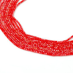 1 Dizi (130-135 Adet) - 3 mm Yassı Kristal Cam Boncuk Dizisi Mat Janjanlı Kırmızı Renk 1.Kalite - 2