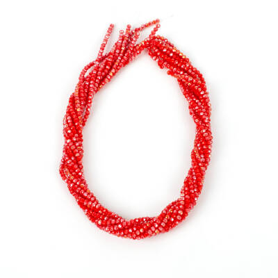 1 Dizi (130-135 Adet) - 3 mm Yassı Kristal Cam Boncuk Dizisi Mat Janjanlı Kırmızı Renk 1.Kalite - 4