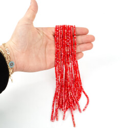 1 Dizi (130-135 Adet) - 3 mm Yassı Kristal Cam Boncuk Dizisi Mat Janjanlı Kırmızı Renk 1.Kalite - YF Hobi