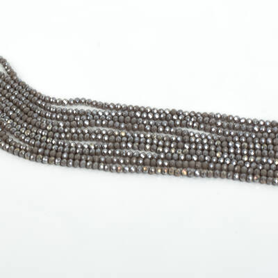 1 Dizi (130-135 Adet) - 3 mm Yassı Kristal Cam Boncuk Dizisi Mat Janjanlı Koyu Füme Renk 1.Kalite - 2