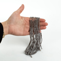 1 Dizi (130-135 Adet) - 3 mm Yassı Kristal Cam Boncuk Dizisi Mat Janjanlı Koyu Füme Renk 1.Kalite - 4