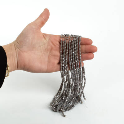 1 Dizi (130-135 Adet) - 3 mm Yassı Kristal Cam Boncuk Dizisi Mat Janjanlı Koyu Füme Renk 1.Kalite - 4