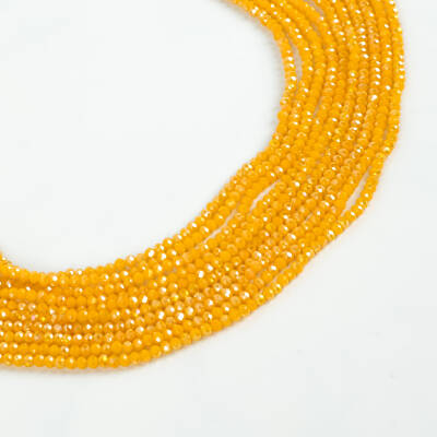 1 Dizi (130-135 Adet) - 3 mm Yassı Kristal Cam Boncuk Dizisi Mat Janjanlı Koyu Sarı Renk 1.Kalite - 1