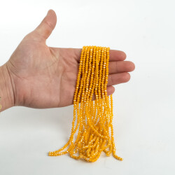 1 Dizi (130-135 Adet) - 3 mm Yassı Kristal Cam Boncuk Dizisi Mat Janjanlı Koyu Sarı Renk 1.Kalite - 3