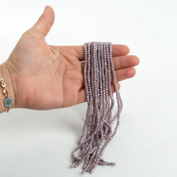 1 Dizi (130-135 Adet) - 3 mm Yassı Kristal Cam Boncuk Dizisi Mat Janjanlı Lila Renk 1.Kalite - 3