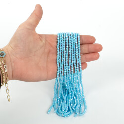 1 Dizi (130-135 Adet) - 3 mm Yassı Kristal Cam Boncuk Dizisi Mat Janjanlı Mavi Renk 1.Kalite - YF Hobi