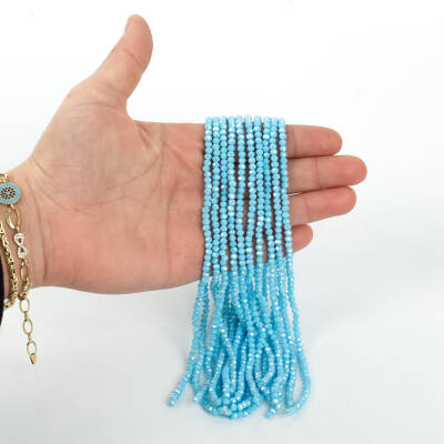 1 Dizi (130-135 Adet) - 3 mm Yassı Kristal Cam Boncuk Dizisi Mat Janjanlı Mavi Renk 1.Kalite - 1