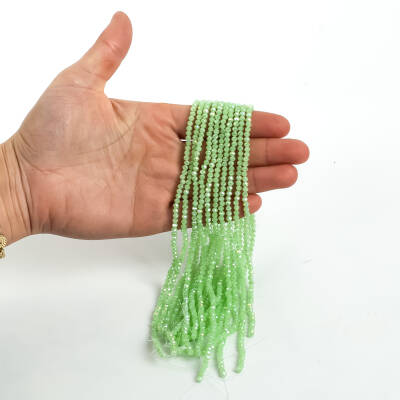 1 Dizi (130-135 Adet) - 3 mm Yassı Kristal Cam Boncuk Dizisi Mat Janjanlı Mint Yeşil Renk 1.Kalite - 1