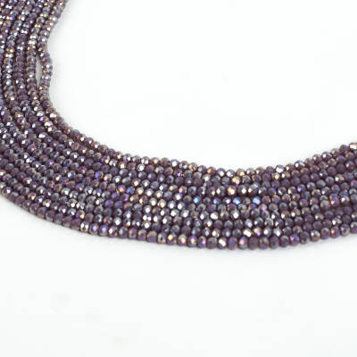 1 Dizi (130-135 Adet) - 3 mm Yassı Kristal Cam Boncuk Dizisi Mat Janjanlı Mürdüm Renk 1.Kalite - 2