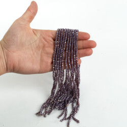 1 Dizi (130-135 Adet) - 3 mm Yassı Kristal Cam Boncuk Dizisi Mat Janjanlı Mürdüm Renk 1.Kalite - 3