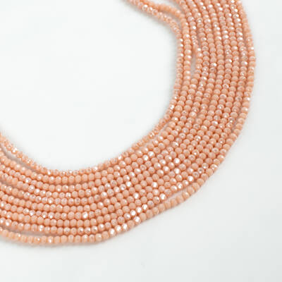 1 Dizi (130-135 Adet) - 3 mm Yassı Kristal Cam Boncuk Dizisi Mat Janjanlı Pembe Renk 1.Kalite - 2