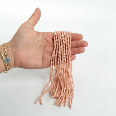 1 Dizi (130-135 Adet) - 3 mm Yassı Kristal Cam Boncuk Dizisi Mat Janjanlı Pembe Renk 1.Kalite - 3