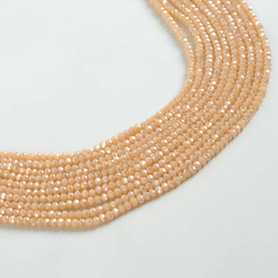 1 Dizi (130-135 Adet) - 3 mm Yassı Kristal Cam Boncuk Dizisi Mat Janjanlı Pudra Pembe Renk 1.Kalite - 3