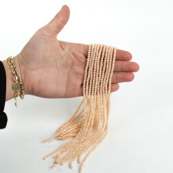 1 Dizi (130-135 Adet) - 3 mm Yassı Kristal Cam Boncuk Dizisi Mat Janjanlı Pudra Pembe Renk 1.Kalite - YF Hobi