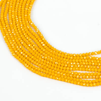 1 Dizi (130-135 Adet) - 3 mm Yassı Kristal Cam Boncuk Dizisi Mat Janjanlı Sarı Renk 1.Kalite - 1