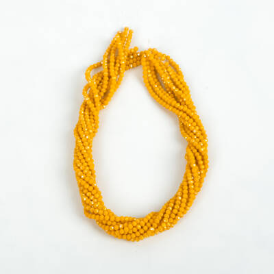 1 Dizi (130-135 Adet) - 3 mm Yassı Kristal Cam Boncuk Dizisi Mat Janjanlı Sarı Renk 1.Kalite - 3