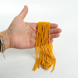 1 Dizi (130-135 Adet) - 3 mm Yassı Kristal Cam Boncuk Dizisi Mat Janjanlı Sarı Renk 1.Kalite - 4