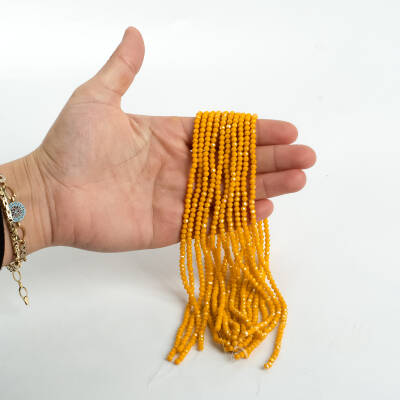 1 Dizi (130-135 Adet) - 3 mm Yassı Kristal Cam Boncuk Dizisi Mat Janjanlı Sarı Renk 1.Kalite - 4