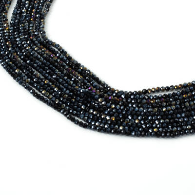 1 Dizi (130-135 Adet)- 3 mm Yassı Kristal Cam Boncuk Dizisi Mat Janjanlı Siyah Hematit Renk 1.Kalite - 2