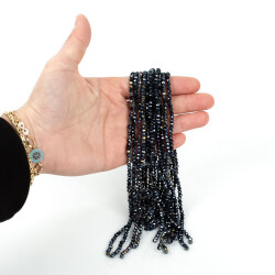 1 Dizi (130-135 Adet)- 3 mm Yassı Kristal Cam Boncuk Dizisi Mat Janjanlı Siyah Hematit Renk 1.Kalite - 3