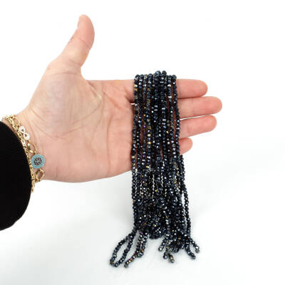 1 Dizi (130-135 Adet)- 3 mm Yassı Kristal Cam Boncuk Dizisi Mat Janjanlı Siyah Hematit Renk 1.Kalite - 3