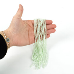 1 Dizi (130-135 Adet) - 3 mm Yassı Kristal Cam Boncuk Dizisi Mat Janjanlı Soft Yeşil Renk 1.Kalite - YF Hobi