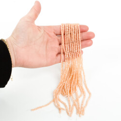 1 Dizi (130-135 Adet) - 3 mm Yassı Kristal Cam Boncuk Dizisi Mat Janjanlı Somon Renk 1.Kalite - YF Hobi