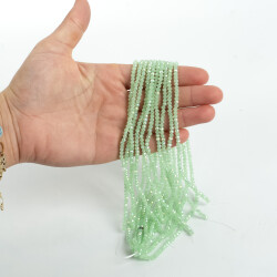 1 Dizi (130-135 Adet) - 3 mm Yassı Kristal Cam Boncuk Dizisi Mat Janjanlı Su Yeşili Renk 1.Kalite - YF Hobi