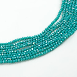 1 Dizi (130-135 Adet) - 3 mm Yassı Kristal Cam Boncuk Dizisi Mat Janjanlı Turkuaz Renk 1.Kalite - 2