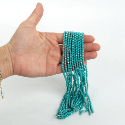 1 Dizi (130-135 Adet) - 3 mm Yassı Kristal Cam Boncuk Dizisi Mat Janjanlı Turkuaz Renk 1.Kalite - 3