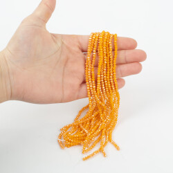 1 Dizi (130-135 Adet) - 3 mm Yassı Kristal Cam Boncuk Dizisi Mat Janjanlı Turuncu Renk 1.Kalite - 4